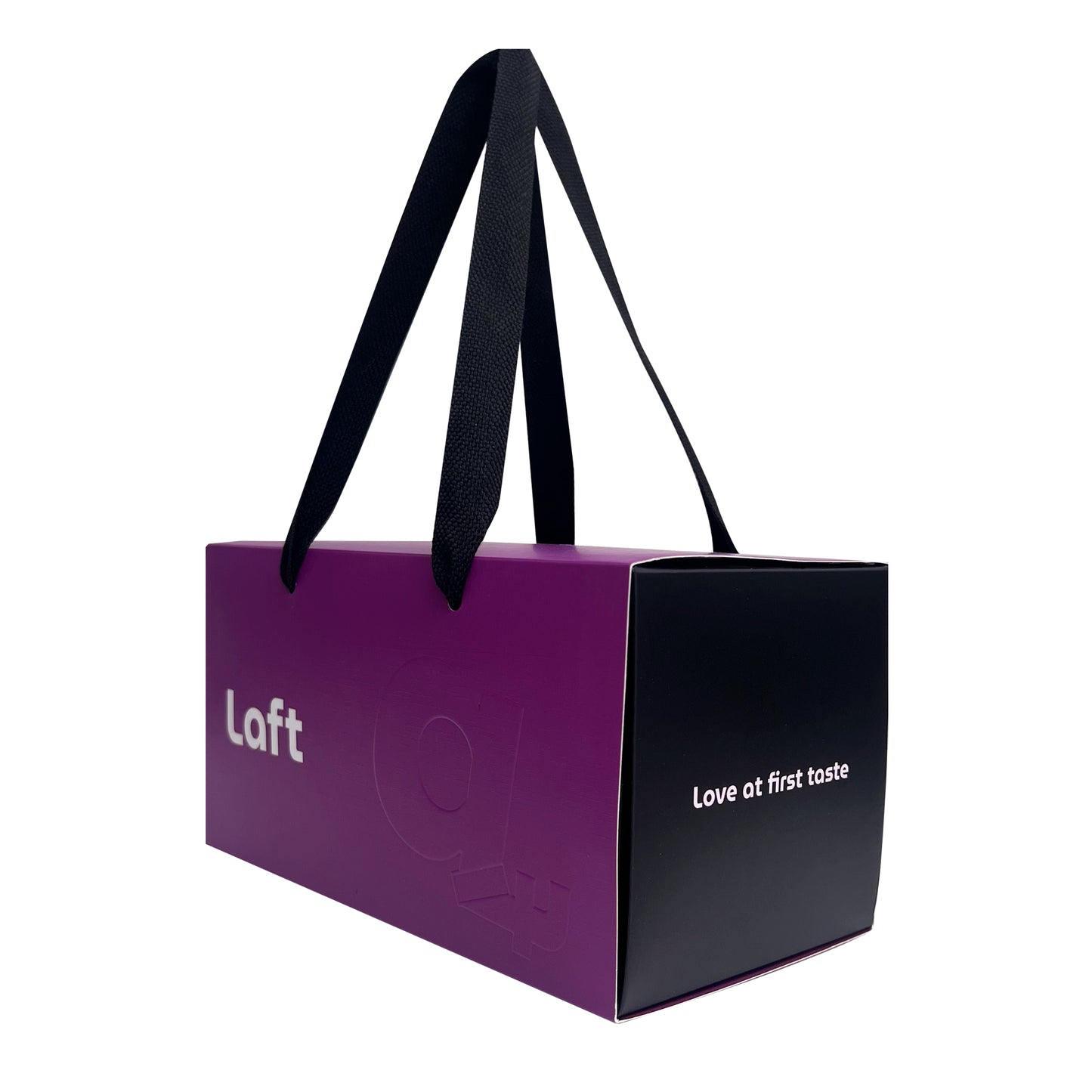 Image of the Laft Pet dog gift box at a 45-degree angle from the front right, providing a dynamic view of the front and right side.