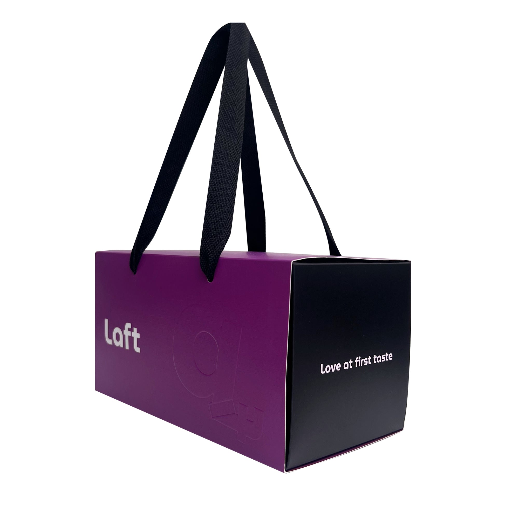 Image of the Laft Pet dog gift box at a 45-degree angle from the front right, providing a dynamic view of the front and right side.