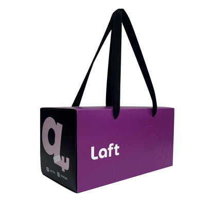 Image of the Laft Pet dog gift box at a 45-degree angle from the front left, providing a dynamic view of the front and left side.